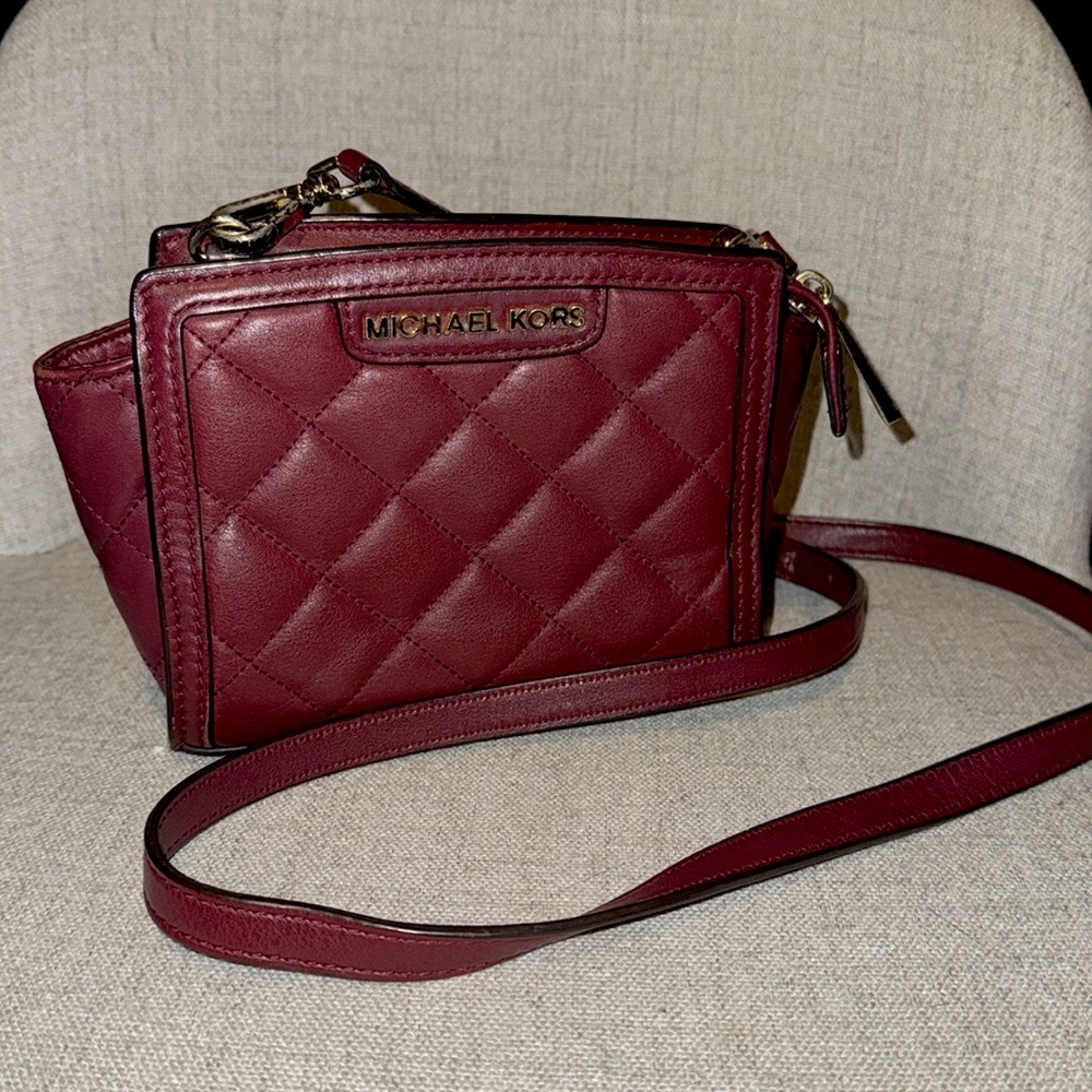 Maroon Padded Micheal Kors Crossbody Bag